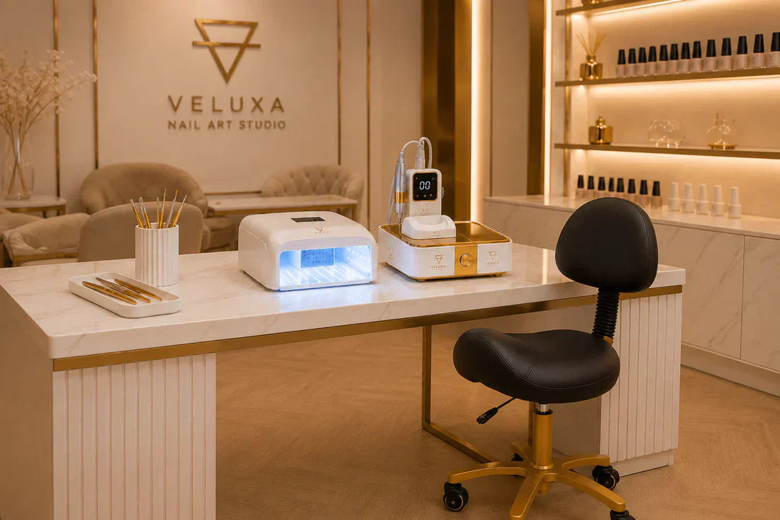 Jak urządzić stanowisko stylistki paznokci? Kompletny przewodnik po ergonomii i wyposażeniu - Veluxa